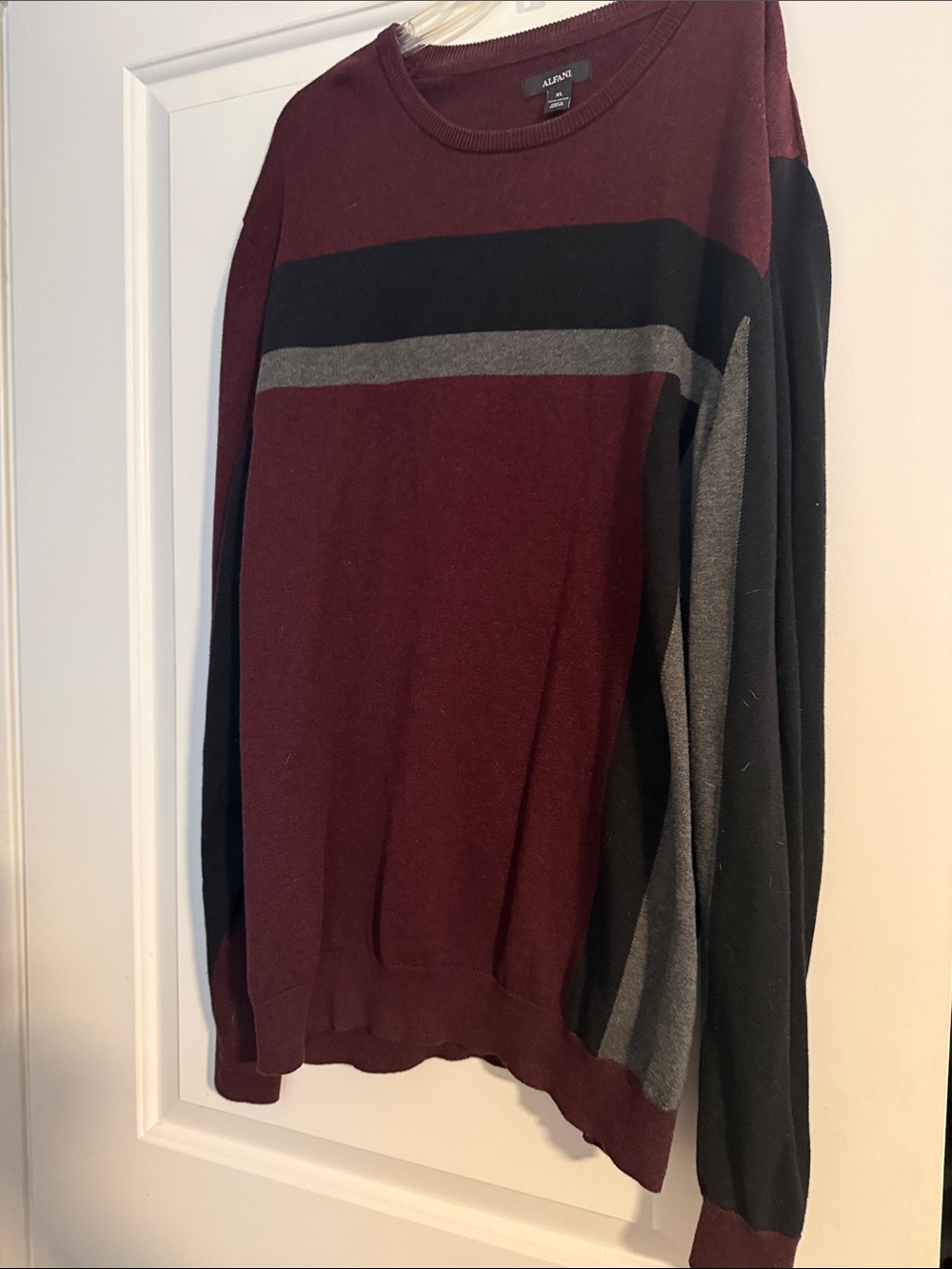 Alfani Men's Burgundy Stripe Crewneck Sweater